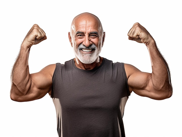 Gesunder Fitness älterer alter asiatischer Mann mit muskulösem Körper