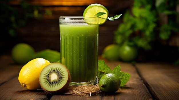 Gesunder grüner Fruchtsaft aus Kiwi-Zitrone-Limette