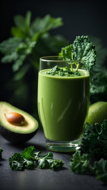 Gesunder grüner Gemüsesmoothie mit Avocado-Kale