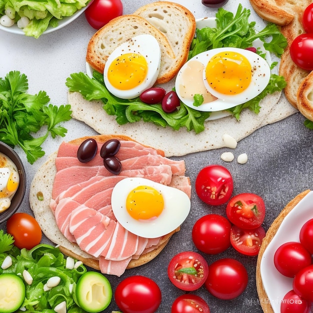 Gesunder, herzhafter Salat aus Thunfisch, grünen Bohnen, Tomaten, Eiern, Kartoffeln, schwarzen Oliven, Nahaufnahme