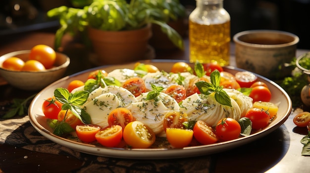 Gesunder Mittagsteller mit hausgemachter Pasta-Tomatensauce und Parmesankäse