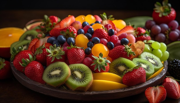 Gesunder Obstsalat mit einer Vielzahl von Farben, die von KI generiert werden