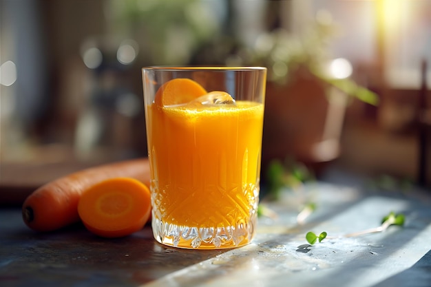 Gesunder Orangensaft und Karotten im Glas