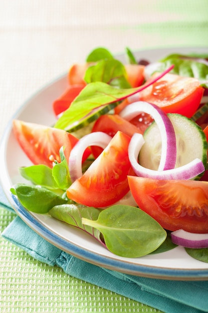 Gesunder Tomatensalat mit Zwiebel-Gurken-Pfeffer