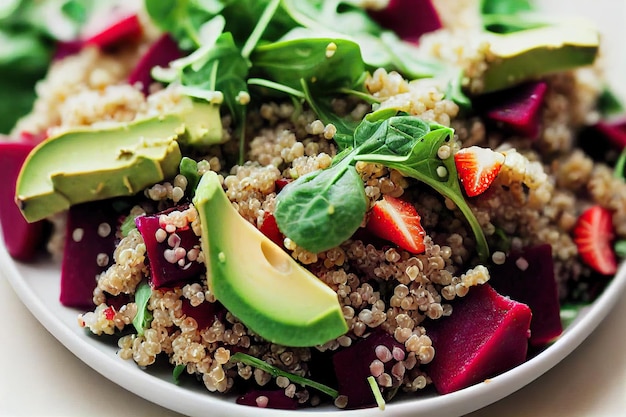 Foto gesunder und gesunder quinoa-salat mit gekochten rübenwürfeln