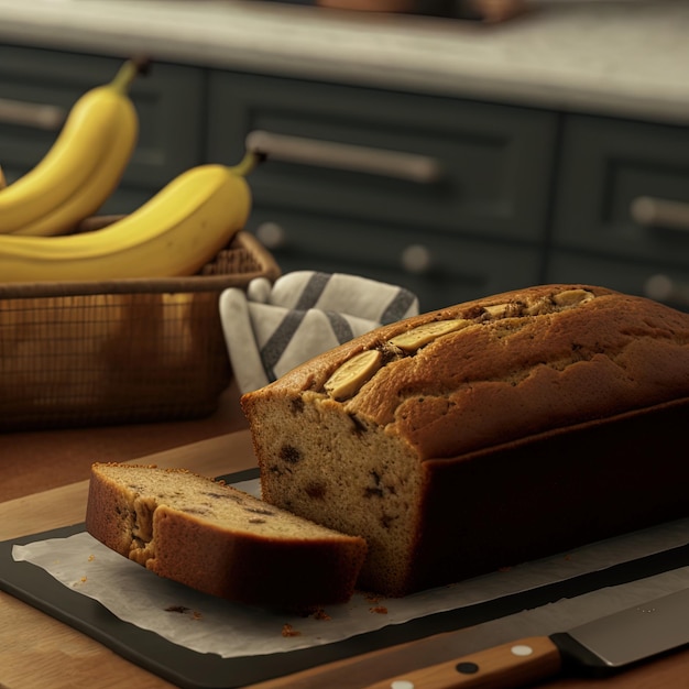 Foto gesundes bananenbrot oder kuchen zum frühstück