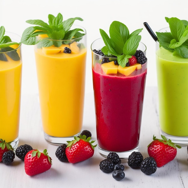 Gesundes buntes Frucht-Smoothie-Set