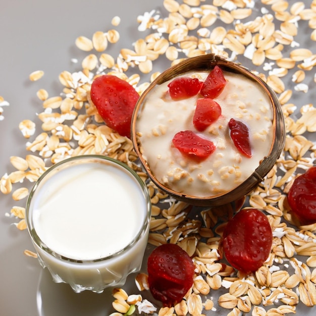 Gesundes Ernährungsmenü Hafer mit Milch Gesundes Essen