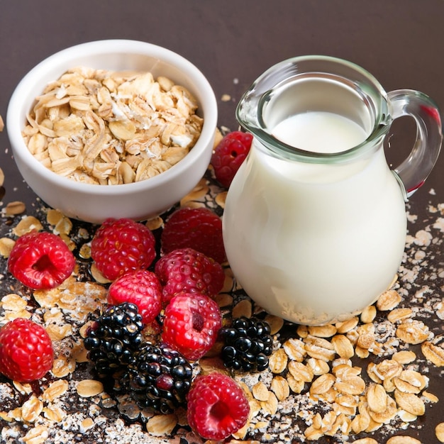 Gesundes Ernährungsmenü Hafer mit Milch Gesundes Essen