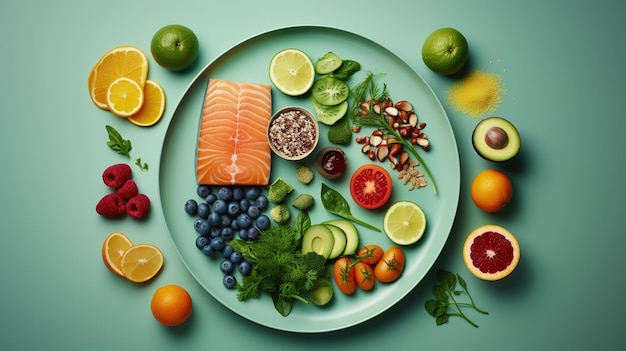 Foto gesundes essen auf einem teller diät diät gesundes lebenskonzept