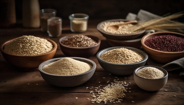 Gesundes Essen frische Zutaten rustikale Holzschüssel, erzeugt durch KI