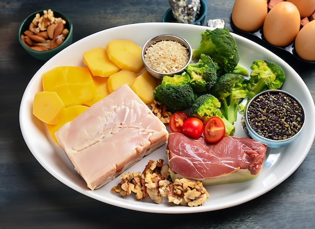 Gesundes Essen, kohlenhydratarme Keto-Ketogen-Diät, Mahlzeitplan, Protein, Fett