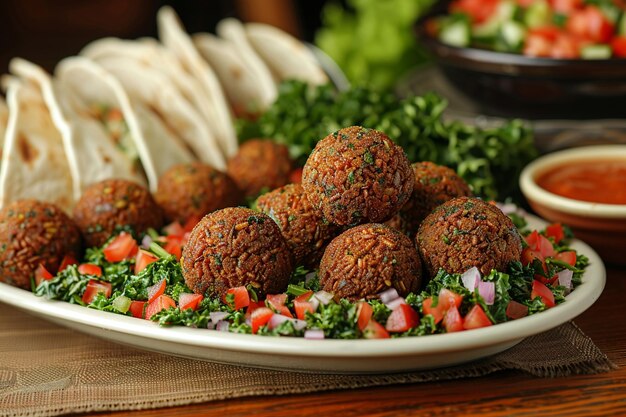 Foto gesundes mediterranes chickpeas- und spinat-falafel-burrito mit tahini-dressing