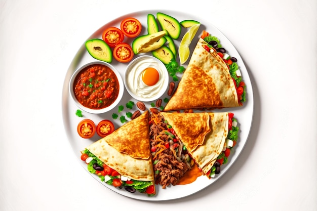 Gesundes mexikanisches Mittagessen Quesadillas mit Rinderkäse und Gemüse