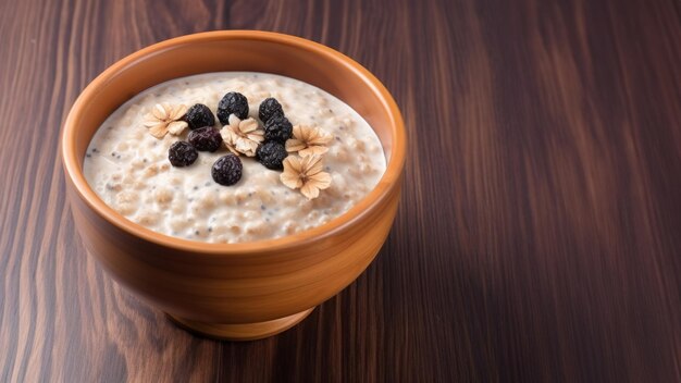 Gesundes Oat-Topping mit frischem Obst auf dem Tisch