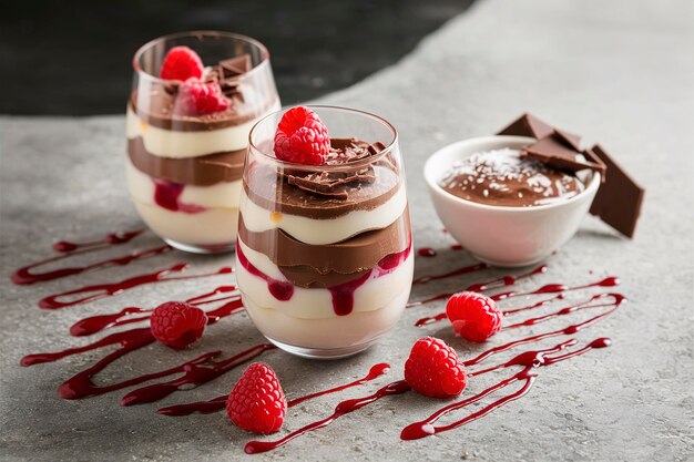 Gesundes Schokolade-Joghurt-Dessert mit Himbeeren