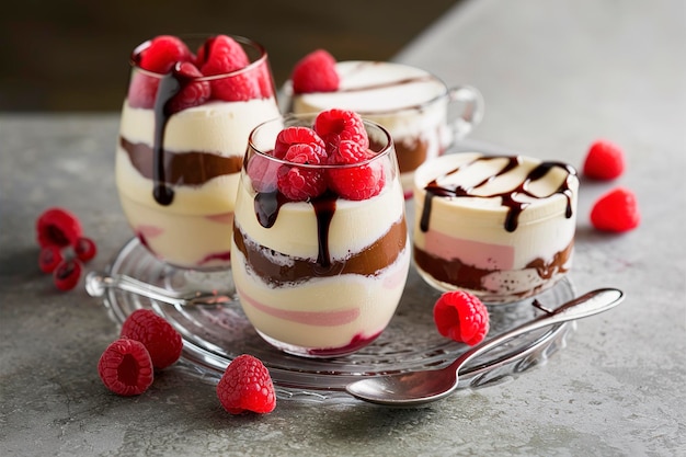 Gesundes Schokolade-Joghurt-Dessert mit Himbeeren