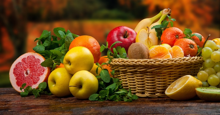 Foto gesundes und leckeres obst und gemüse