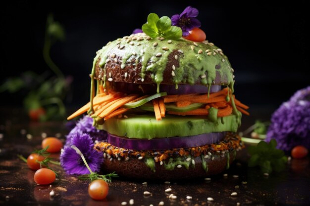 Foto gesundes vergnügen eine pflanzliche freude mit dem vegetarischen burger eine köstliche fleischlose schöpfung, die gesundheitsbewusste schmackhafte bissen in einem nachhaltigen und köstlichen essen anbietet