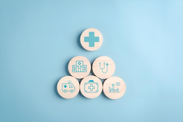 Gesundheitsversicherung und Wohlfahrtsdienstkonzept Plus Zeichen Bewusstsein und Gesundheitsversorgung medizinische Ikonen gesund und Lebensstil