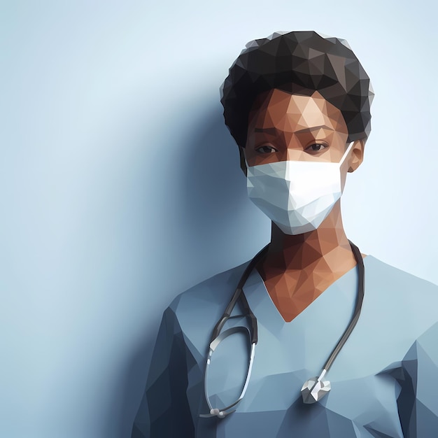 Gesundheitsversorgung Illustration Gesichtsmaske auf Menschen Krankenschwester und Arzt Low Poly