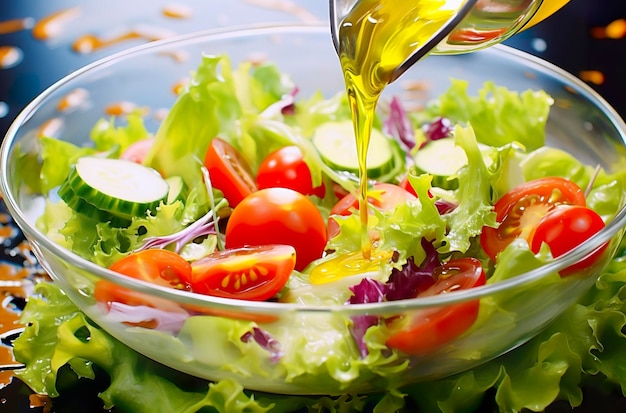 Gesundheitsvorteile von gesundem Salat im Stil präziser Detaillierung, glatter und glänzender generativer KI