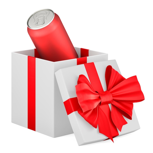 Foto getränkedose in geschenkbox geschenkkonzept 3d-rendering