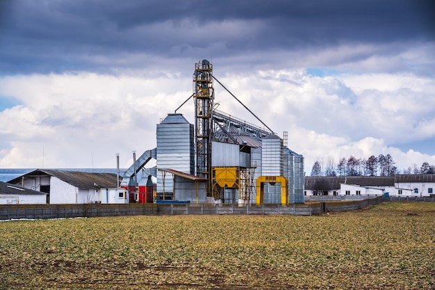 Getreideheber Silbersilos auf Agroverarbeitungs- und Produktionsanlagen zur Verarbeitung, Trocknung, Reinigung und Lagerung von landwirtschaftlichen Produkten, Mehl, Getreide und Getreide