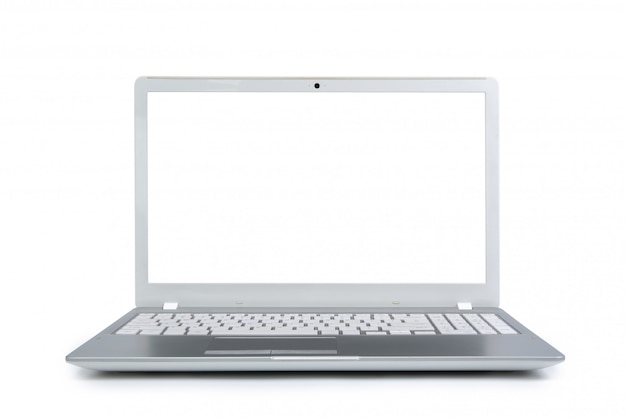 Getrennter Laptop mit leerem Platz auf weißem Hintergrund.