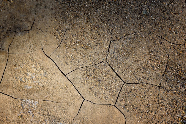 Foto getrockneter gebrochener erdbodengrundbeschaffenheitshintergrund. mosaikmuster der sonnigen getrockneten erde so