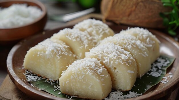 Getuk Lindri Alimento tradicional indonesio Pastel de yuca al vapor salpicado con AI generativa de coco