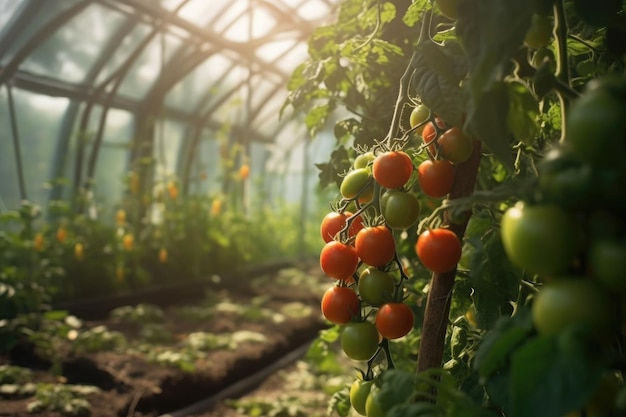 Gewächshaus mit Tomatenbüschen Generative KI-Technologie