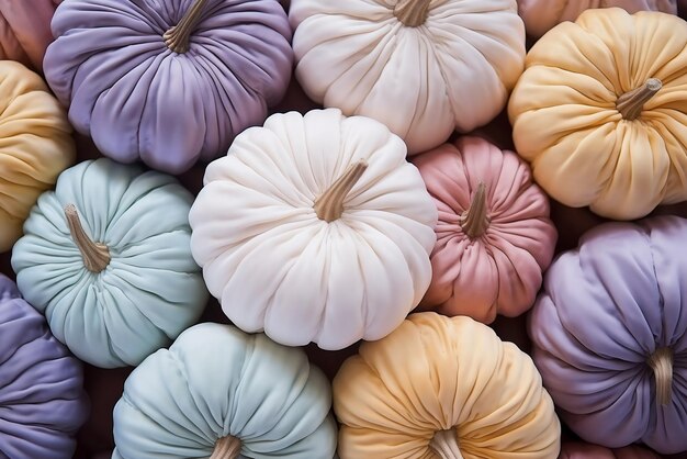 Gewebe Craft Kürbisse Pastellfarben Top View gemütliche Heimhandwerk DIY Dekor für die Herbst-Herbst-Saison