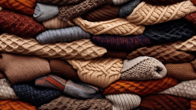 Gewebte Wollpullover in verschiedenen erdigen Farben, um ein nahtloses Muster zu bilden