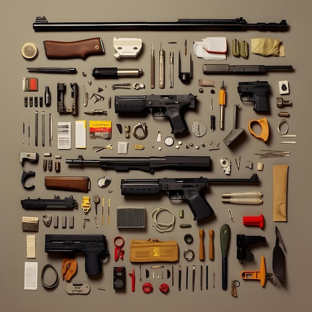 Foto gewehr im knolling-stil