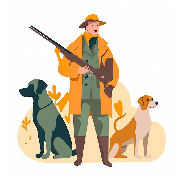 Gewehrjägerhunde flache Vektor-Clipart-Illustration Website-Stil Beruf Job isoliert