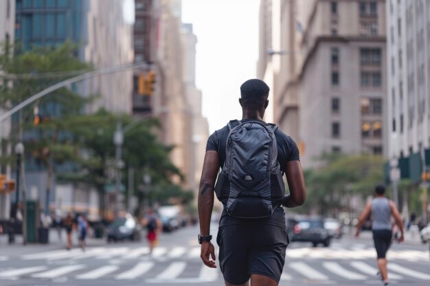 Gewichtete Rucksack-Wandern Sport Laufen in der Stadt glücklich