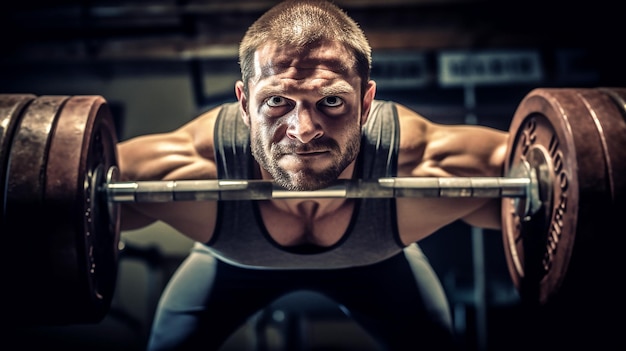 Foto gewichtheben ein starker mann wird eine schwere stange im fitnessstudio heben