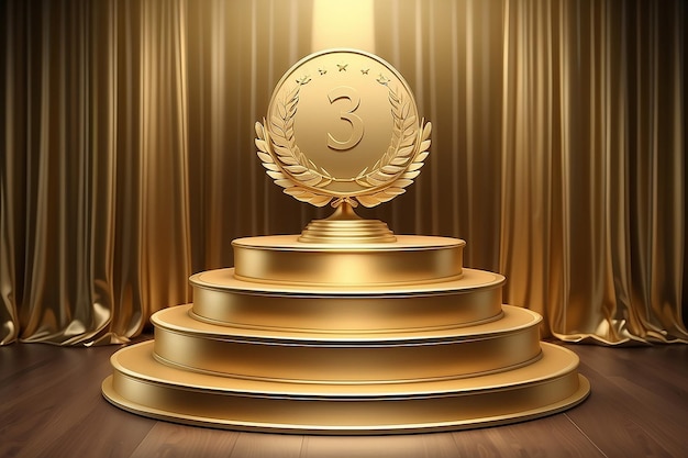 Gewinner auf dem Podium 3D-Illustration Goldene Farbe