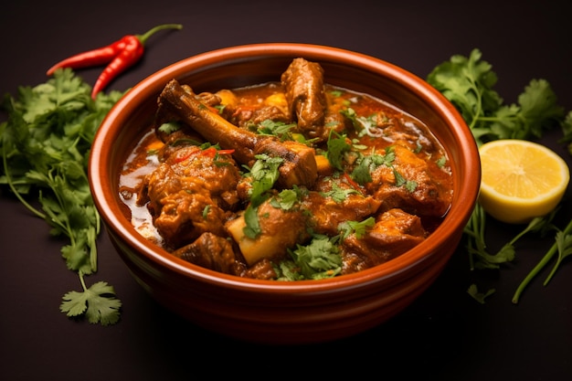 Gewürzte Freude indisches Lamm Rogan Josh Mutton Gosht Masala infundiert serviert in einer konzentrierten Schüssel