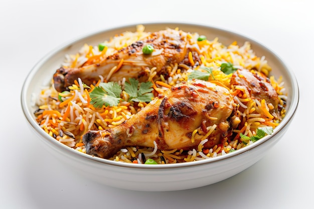 Gewürzte Hühnerbiryani in einer weißen Schüssel, traditionelles indisches Essen