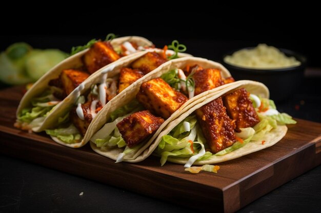 Gewürzte koreanische BBQ-Tofu-Tacos mit Kimchi