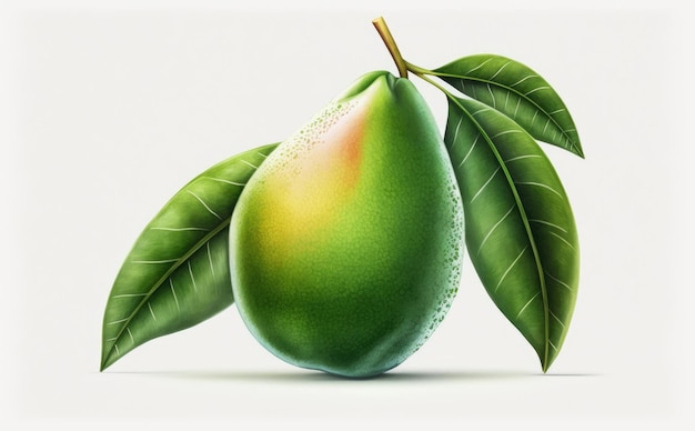 Gezeichnete grüne Mango auf weißem Hintergrund Aquarell tropische exotische Früchte Bio-Lebensmittel ai generiert