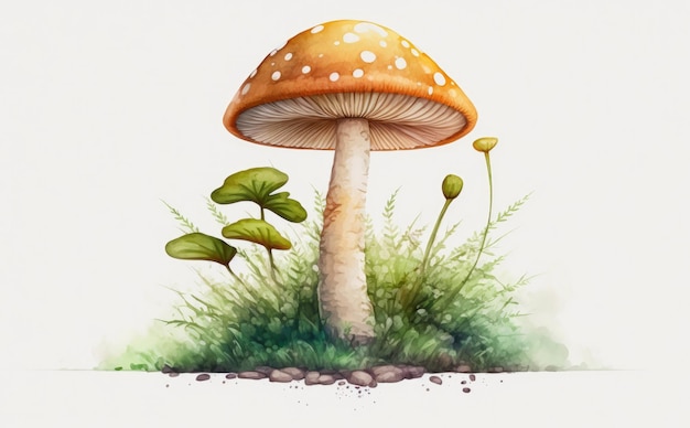 gezeichnete Waldpilze auf weißem Hintergrund Aquarell Bio-Lebensmittel Illustrationen ai generiert