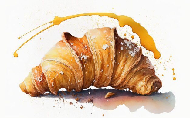 gezeichnetes Croissant auf weißem Hintergrund Aquarell Gebäck Bio-Lebensmittel Illustrationen ai generiert