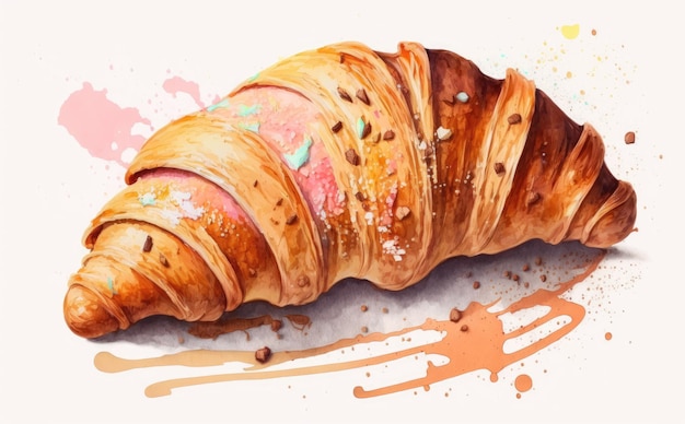 gezeichnetes Croissant auf weißem Hintergrund Aquarell Gebäck Bio-Lebensmittel Illustrationen ai generiert