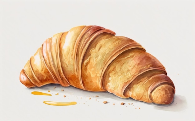 gezeichnetes Croissant auf weißem Hintergrund Aquarell Gebäck Bio-Lebensmittel Illustrationen ai generiert
