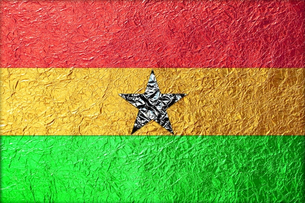 Foto ghana-flagge aus formfolie textur hintergrund