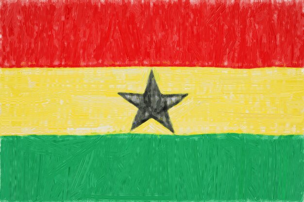 Ghana gemalte Flagge. Patriotische Zeichnung auf Papierhintergrund. Nationalflagge von Ghana