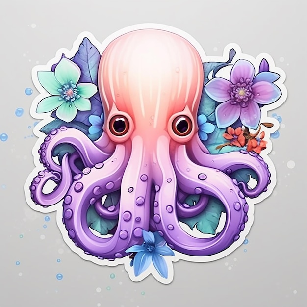 GhibliInspired Octopus Sticker Arte de fantasía vívido en vector 3D